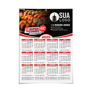 CALENDÁRIO DE PAREDE Couchê 300g 210X297mm (A4) 4x0 Brilho Corte Reto 